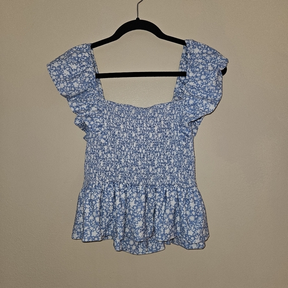 Nation LTD women's jenny floral ruffle pima cotton top blossom blue - Picture 2 of 8